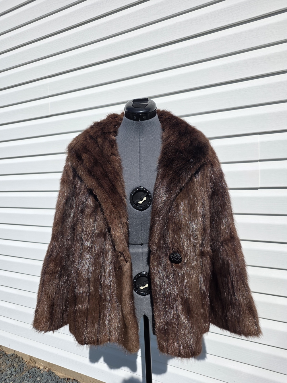 Vintage Genuine Mink Fur Jacket Short Coat Wide Shawl Collar Brown
